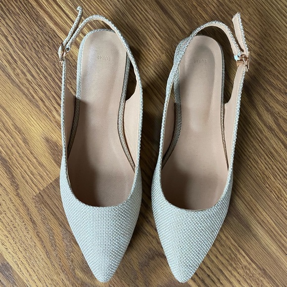 Source Unknown Shoes - Minimalist Buckle Slingback Point Flats Beige 8.5